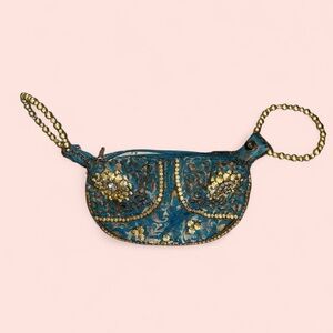 Elegant Blue and Gold Embellished Women's Bag